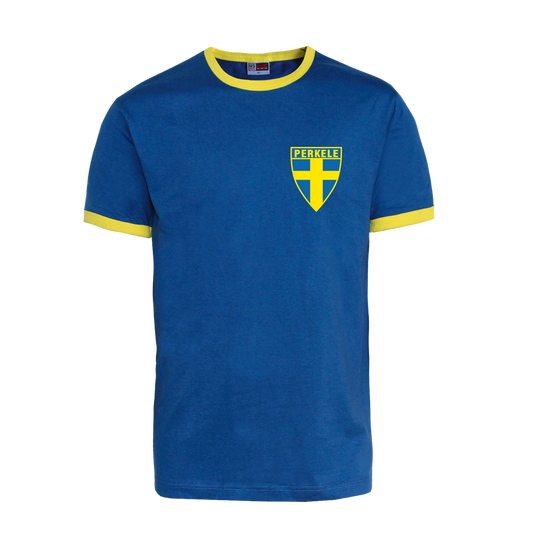 Perkele "Football Sweden 1" Ringer Shirt (blue/yellow) - Premium  von Spirit of the Streets für nur €19.90! Shop now at Spirit of the Streets Mailorder