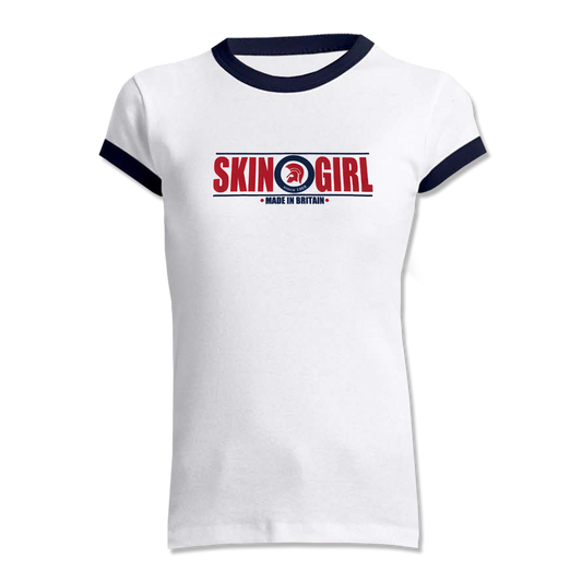 Skin Girl "Made in Britain" Ringer-Shirt (white/navy)
