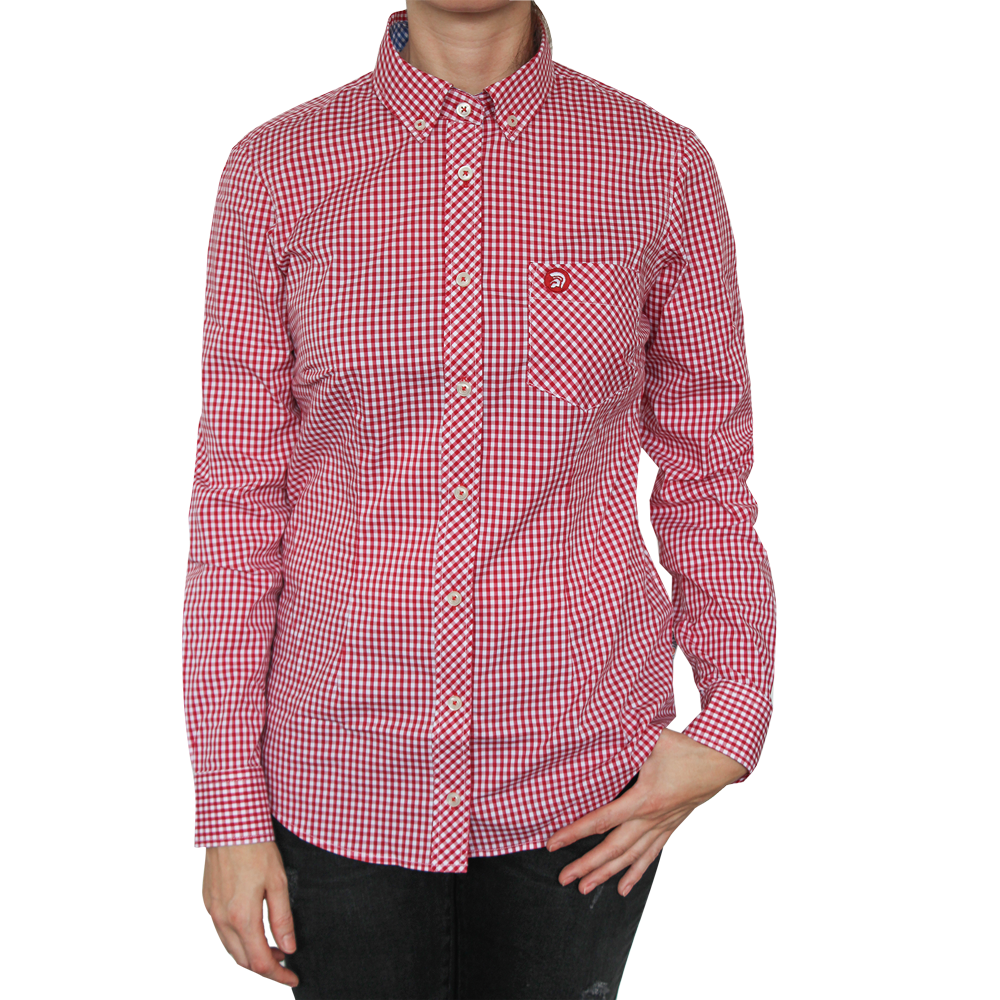 Trojan "Gingham Check Stretch" Girly Hemd (lang) (rot)