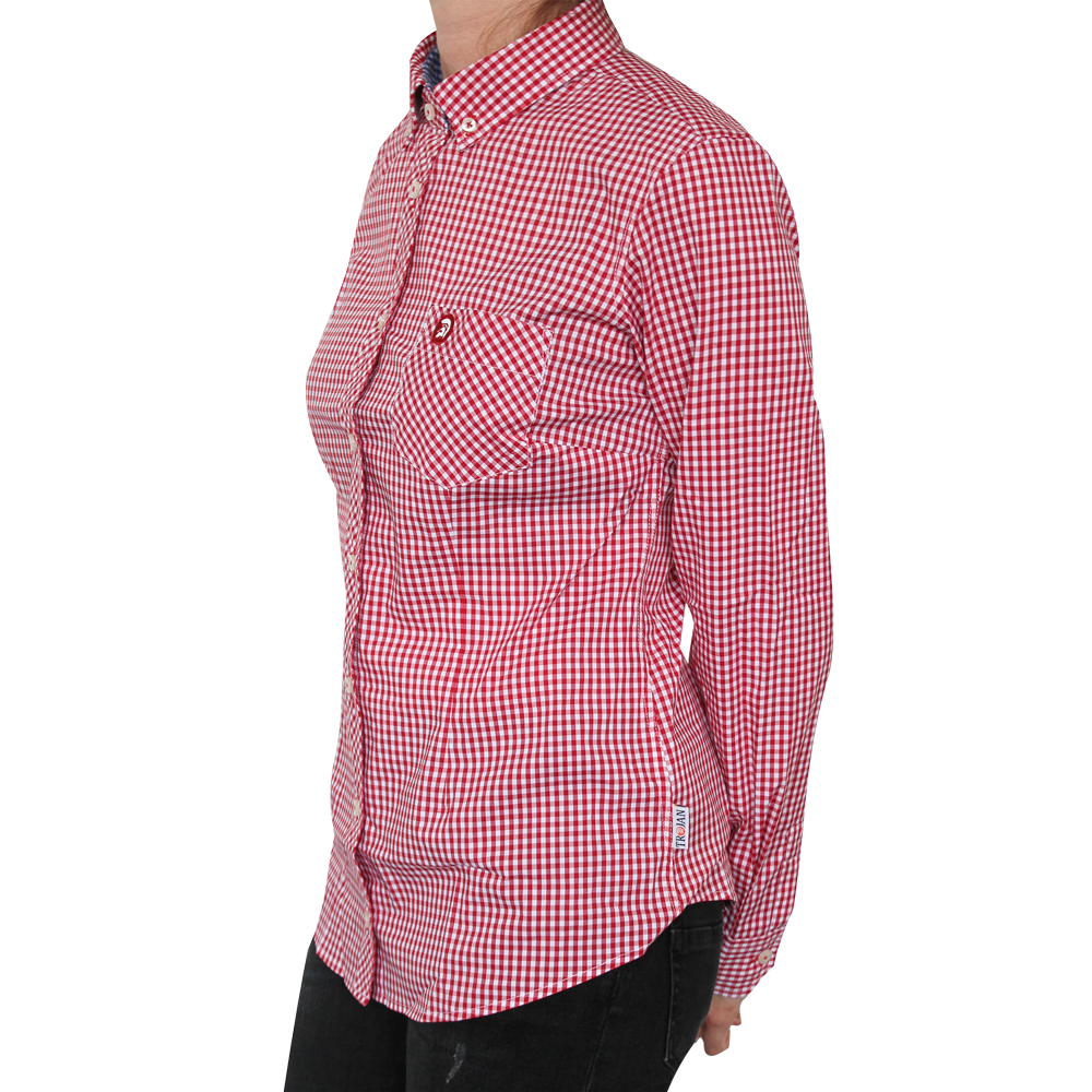 Trojan "Gingham Check Stretch" Girly Hemd (lang) (rot)