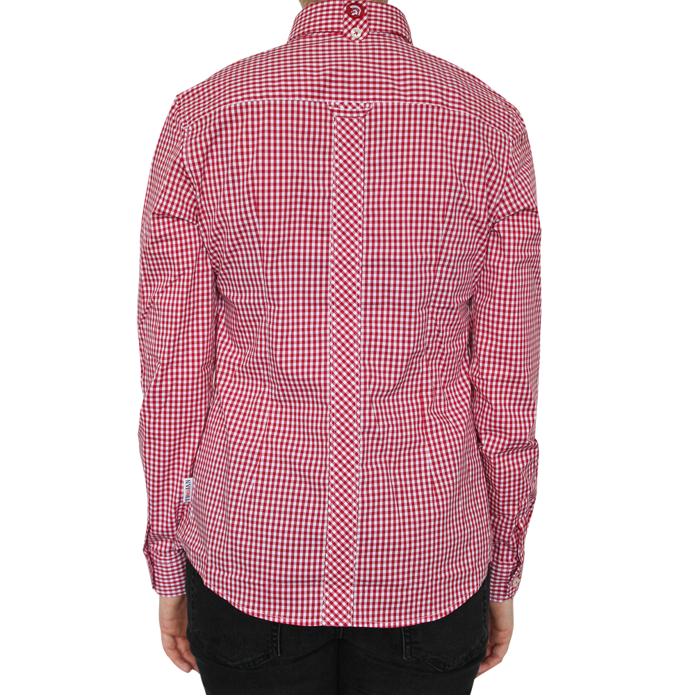 Trojan "Gingham Check Stretch" Girly Hemd (lang) (rot)