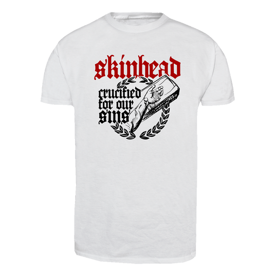 Skinhead "Crucified for our sins" T-Shirt (weiß) - Premium  von Spirit of the Streets für nur €14.90! Shop now at SPIRIT OF THE STREETS Webshop