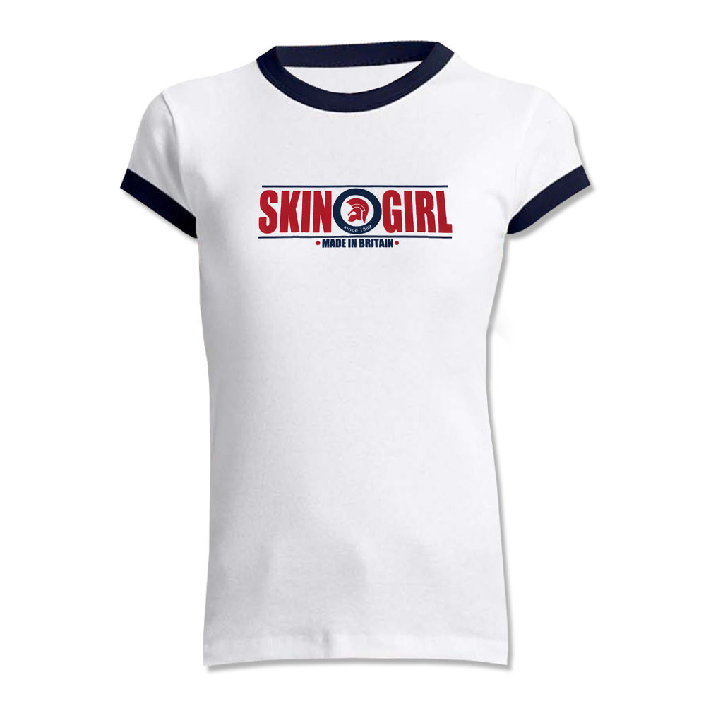 Skin Girl "Made in Britain" Ringer-Shirt (white/navy)