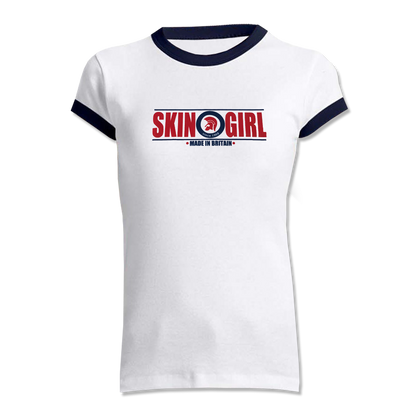 Skin Girl "Made in Britain" Ringer-Shirt (white/navy)