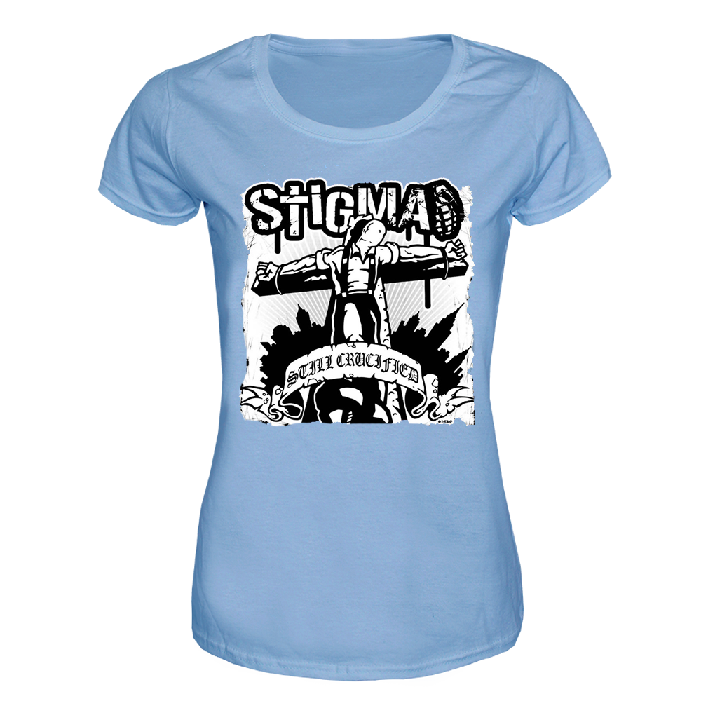 Stigma "Still Crucified" Girly Shirt (blue) - Premium  von Rage Wear für nur €9.90! Shop now at Spirit of the Streets Mailorder