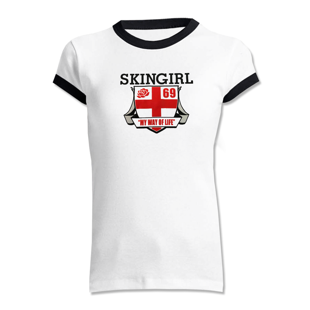 Skingirl "English Rose" Girly Ringer-Shirt (white/black)