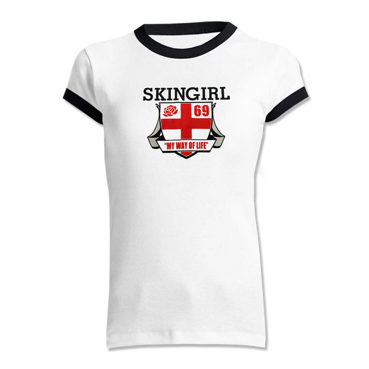 Skingirl "English Rose" Girly Ringer-Shirt (white/black)